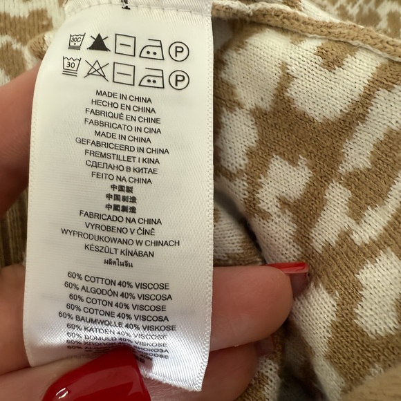 Michael Kors XS Tan Beige Leopard Print Sweater Cowl Neck Ribbed Trim Pullover - Picture 3 of 8